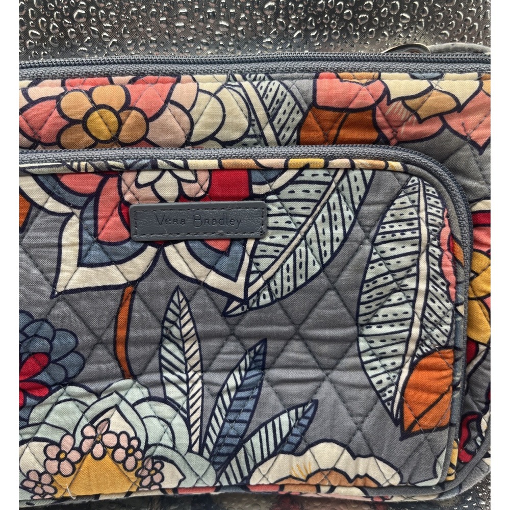Vera Bradley Crossbody Gray Tropical Floral Pattern Small Shoulder Purse 9x7" - Picture 2 of 8